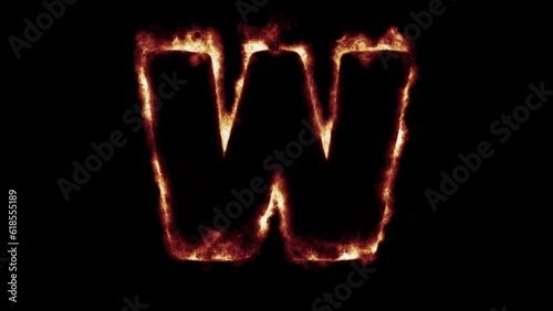 fiery font burning text fire on letters and numbers -  red blue green flames - Letter w