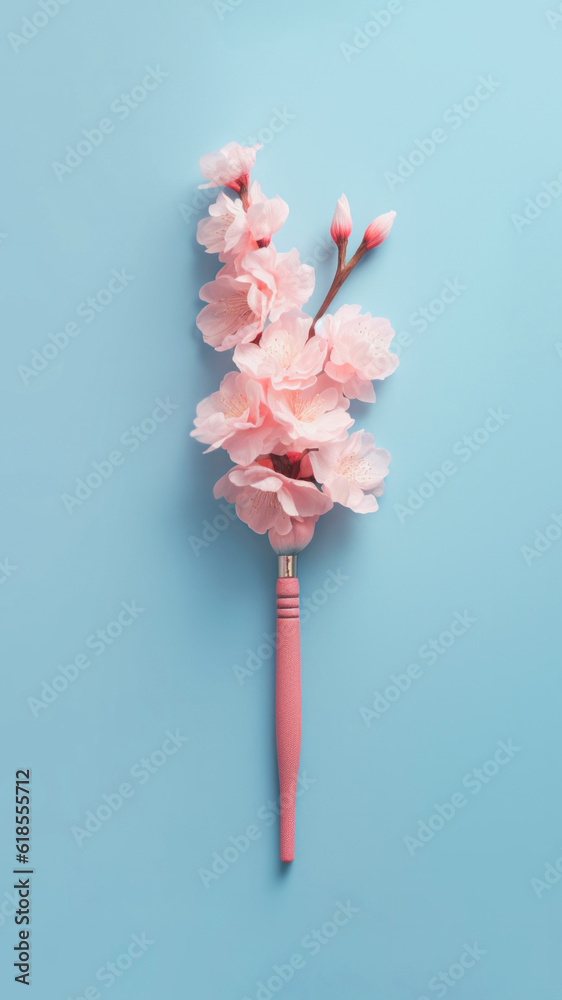 Pink makeup brush handle which instead of a brush has beautiful spring