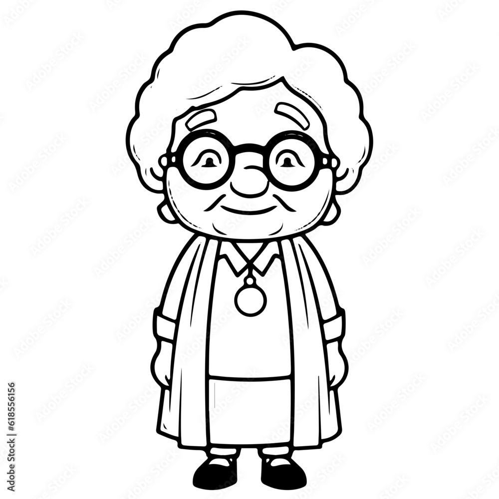 elderly woman, old woman, Cute elderly woman outline vector illustration elderly woman, old woman, Cute elderly woman outline vector illustration
