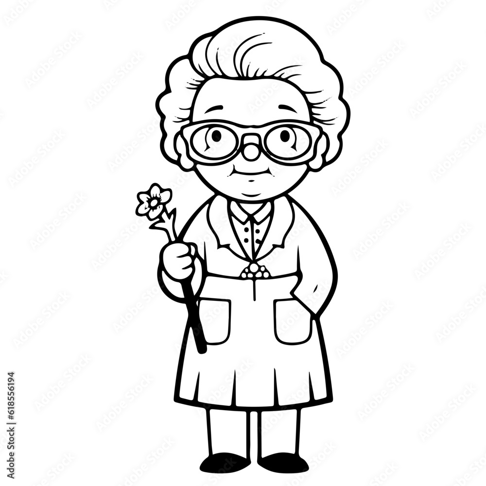 elderly woman, old woman, Cute elderly woman outline vector illustration elderly woman, old woman, Cute elderly woman outline vector illustration