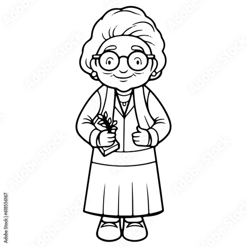 elderly woman, old woman, Cute elderly woman outline vector illustration