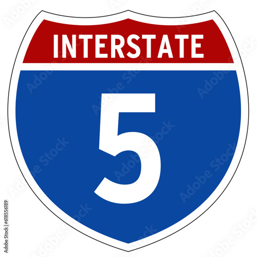Interstate 5 sign, I-5, Isolated Road Sign vector, California, Oregon, Washington, US Interstate Highway