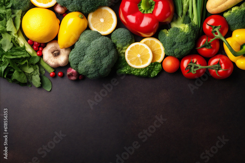 fresh table dark background ingredient vegetarian organic food healthy cooking vegetable. Generative AI.