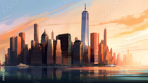 Illustration of a beautiful view of an American city  USA