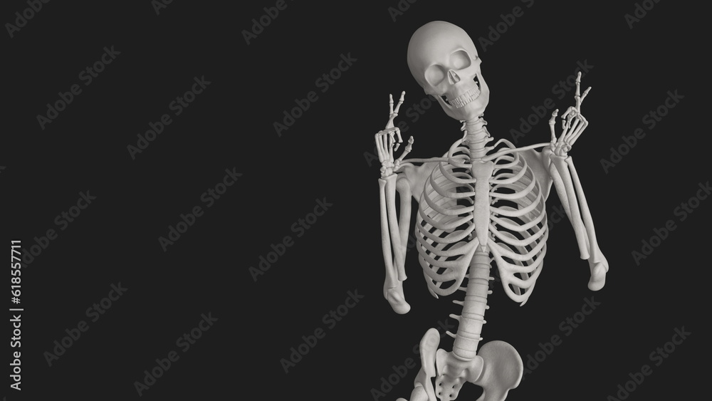 skeleton posing 3d render with black background