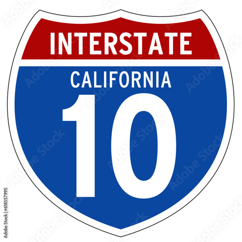Interstate 10 Sign, I-10, Isolated Road Sign vector, California, US Interstate Highway Sign photo