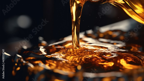 Close-up of car engine oil pouring