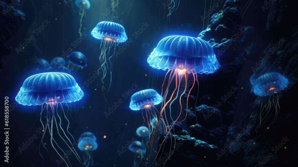 Colourfull jellyfishes in undersea Colourfull jellyfishes in undersea