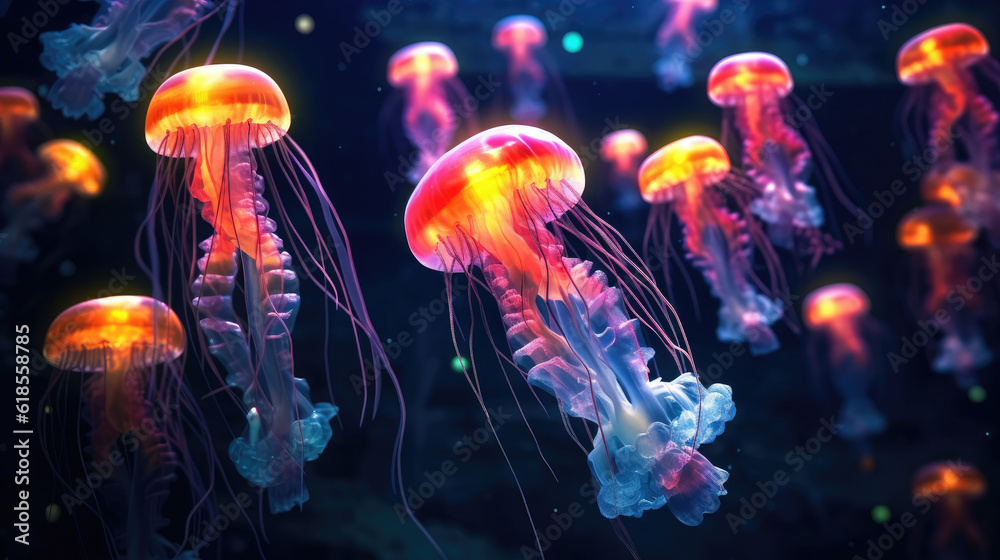 Naklejka premium Colourfull jellyfishes in undersea