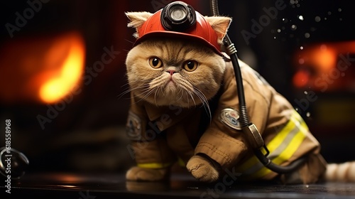 Exotic Shorthair Firefighter: Bravely Protecting with Feline Valor