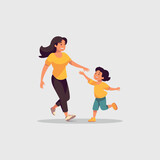 vector illustration, mother and son playing running