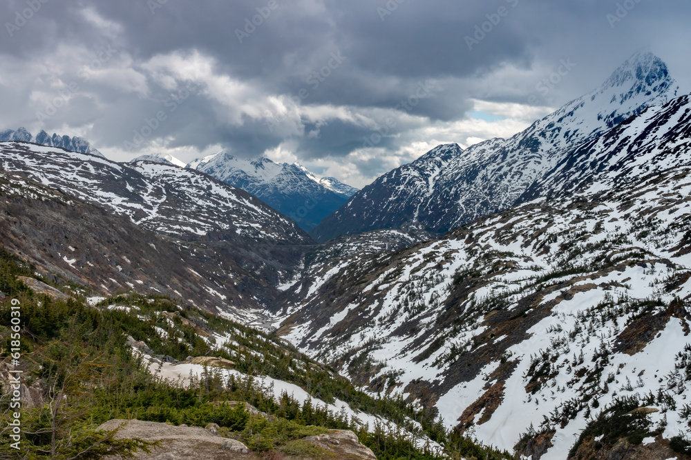 White Pass and Yukon Route near the borden between the U.S. and Canada, Skagway, Alaska Panhandle, USA