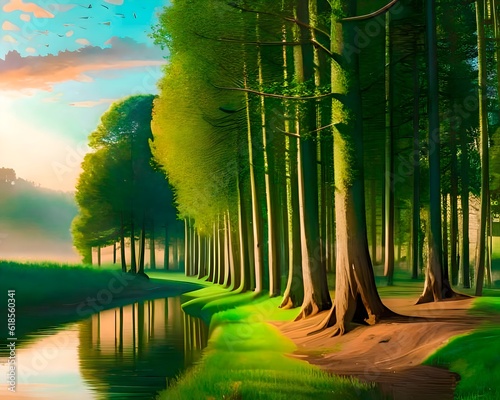 green forest landscape and rever photo