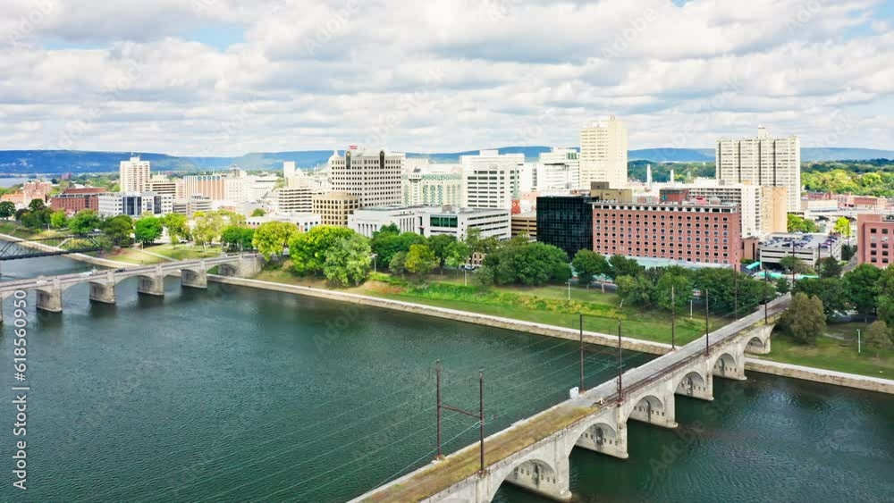 Aerial view of Harrisburg, PA skyline. Harrisburg is the capital of state and houses the government for the U.S. state of Pennsylvania