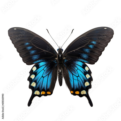 Front view of Pipevine swallowtail butterfly isolated on white transparent background