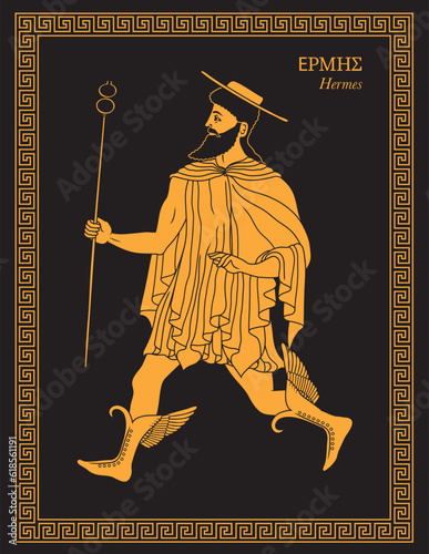 Vector illustration of the Greek god Hermes, the herald of the gods, the protector of human heralds, travellers, thieves, merchants, and orators