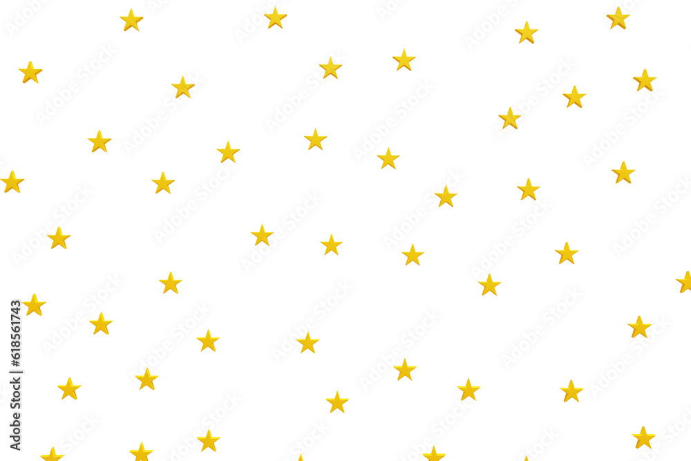 Golden stars on a white isolated background. 3d rendering