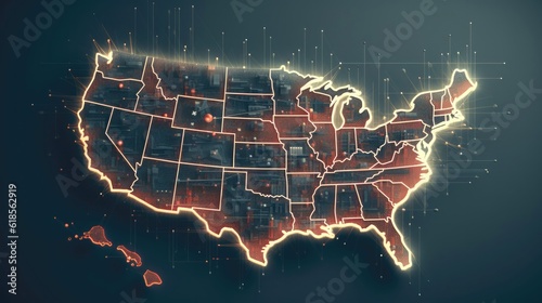 USA map digital concept. Generative AI