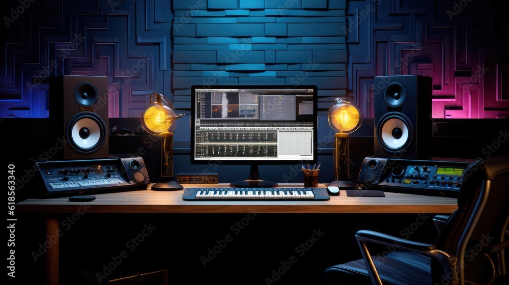 Audio workplace,recording studio,computer music studio. 3d rendering