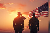 Silhouettes of army soldiers with USA flag. Greeting card for Veterans Day.AI generated