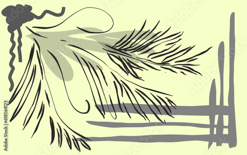 A simple hand-drawn leaf or flower and tree root print. Bright abstract pattern for a stunning design