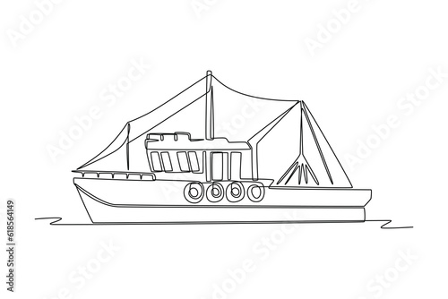 Continuous one line drawing Ocean travel transportation concept. Single line draw design vector graphic illustration.
