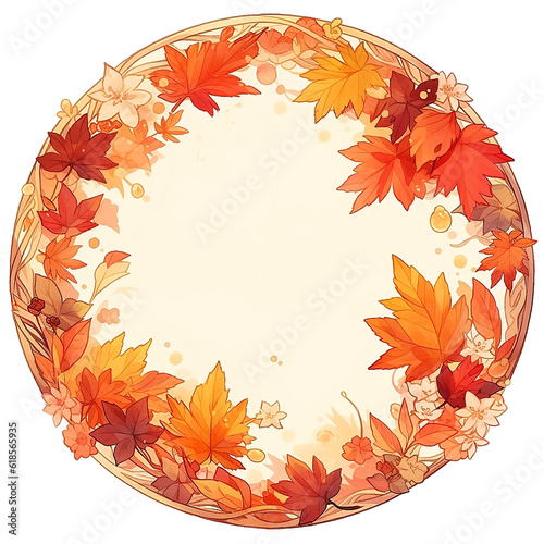 Circle frame with autumn leaves on border..