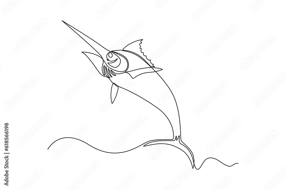 Single one line drawing Fish and wild marine animals concept. Continuous line draw design graphic vector illustration. Single one line drawing Fish and wild marine animals concept. Continuous line draw design graphic vector illustration.