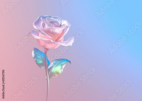 .A plastic rose made of neon-colored plastic in rainbow hues. Generative AI