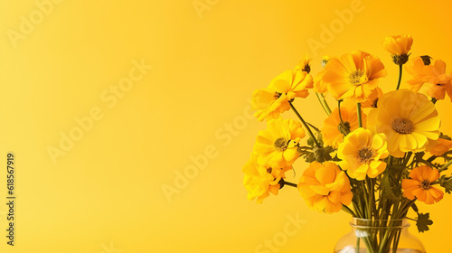 A postcard background text yellow open space illustration of a fase with a bouquet of flowers, generative ai © R Ubink