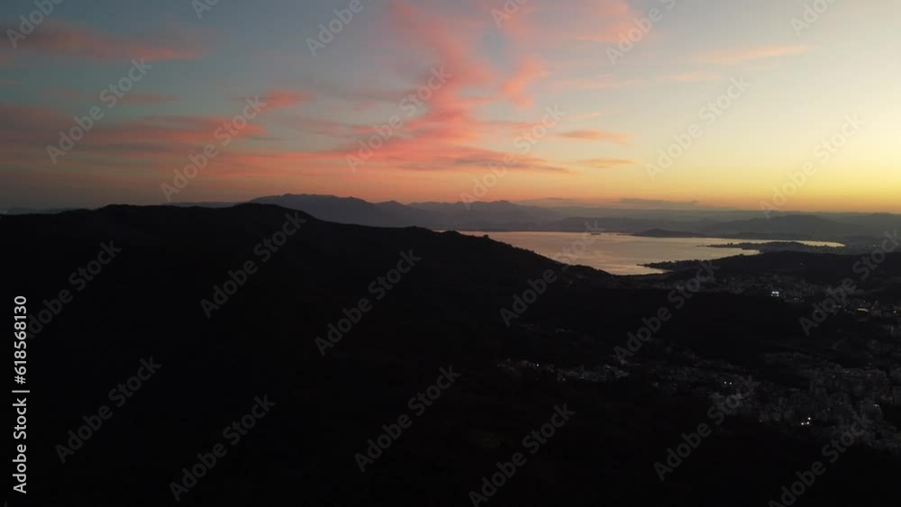 Aerial view beautiful sunset on the island Aerial view beautiful sunset on the island