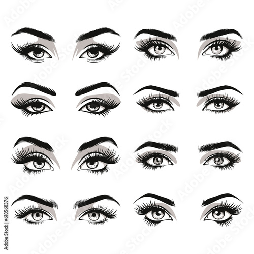 Vector Hand Drawn Woman s, Female Sexy Eyes, Perfectly Shaped Eyelashes, Eyebrows. Design Template for Business Visit Card, Logo, Advertising Mascara, Makeup, Cosmetics, Beauty Services, Salon