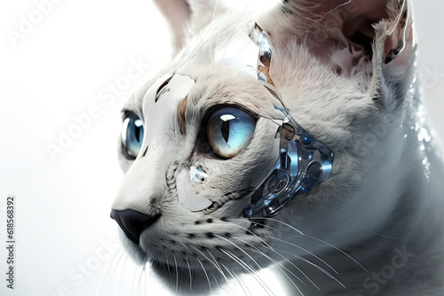 Portrait of a futuristic robot cat. An artistic abstract cyberpunk fantasy.AI generated
