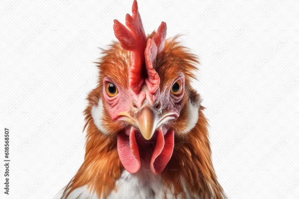 close up of a rooster isolated on white background with 8k high resolution