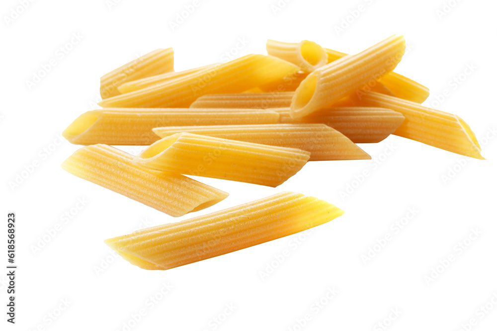 raw pasta isolated on white background, top view - obrazy, fototapety, plakaty 