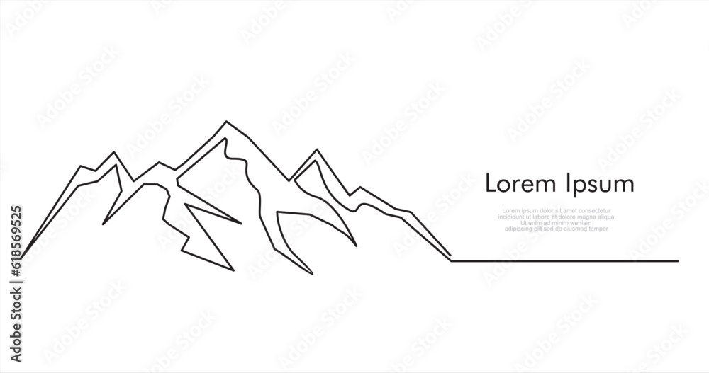Obraz premium Mountain isolated on white background. Continuous line drawing. Hill single line art drawing, one line drawing.