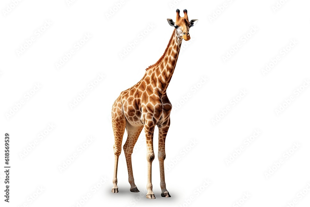 giraffe full body portrait isolated on white background