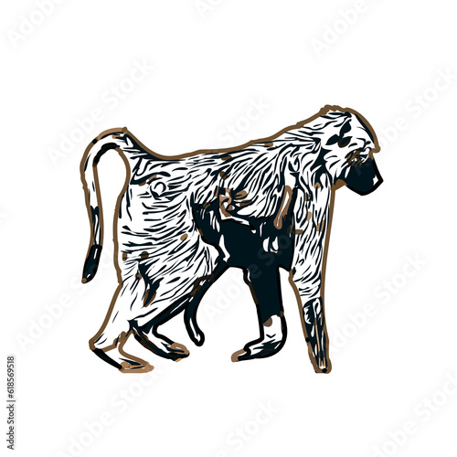 monkey color sketch with transparent background