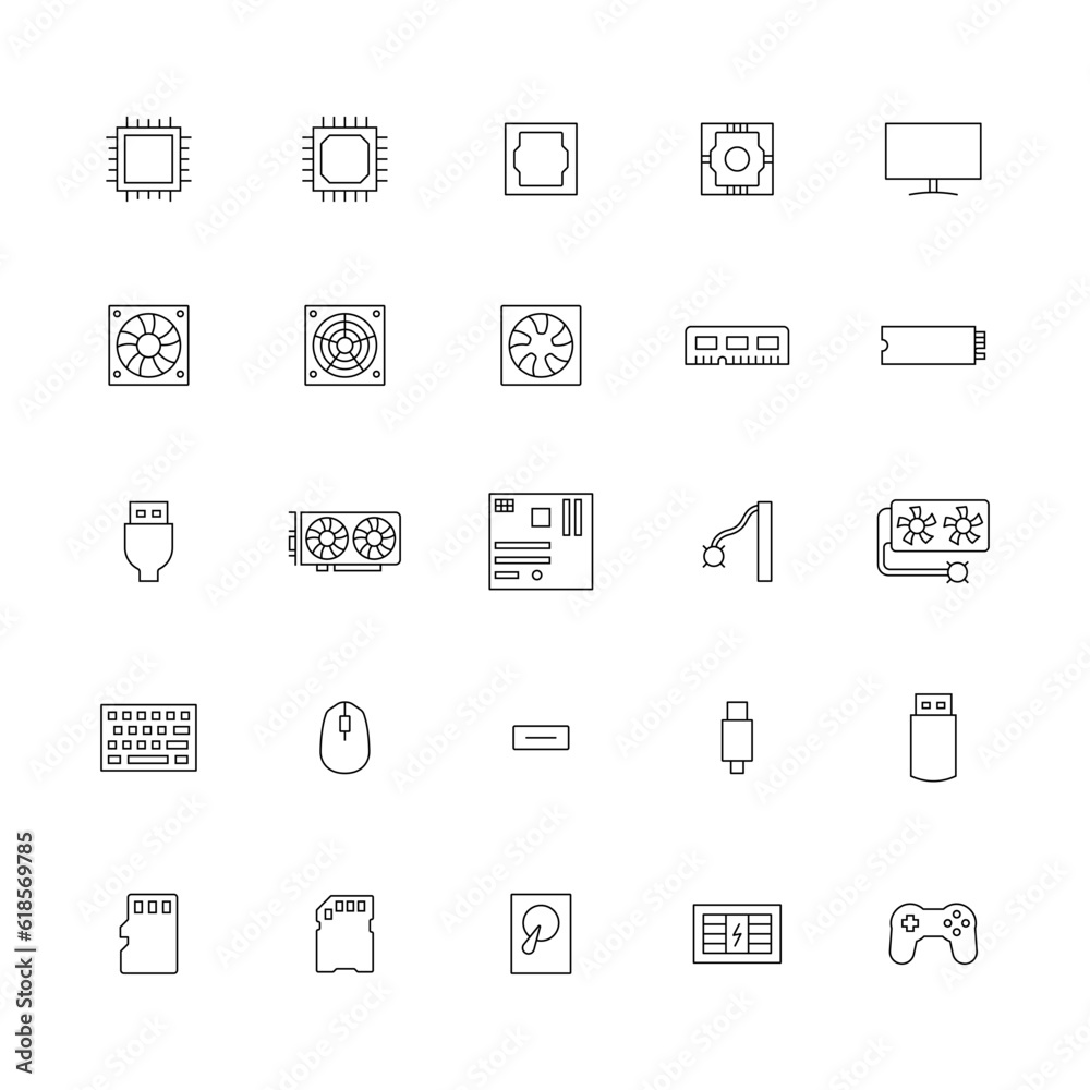Computer Hardware icon set. Editable vector stroke. Computer Hardware icon set. Editable vector stroke.