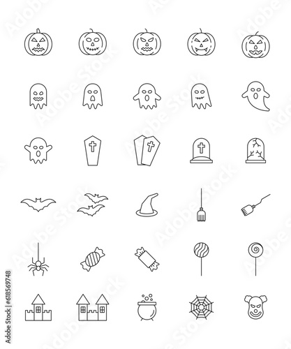 Halloween icon set. Editable vector stroke.