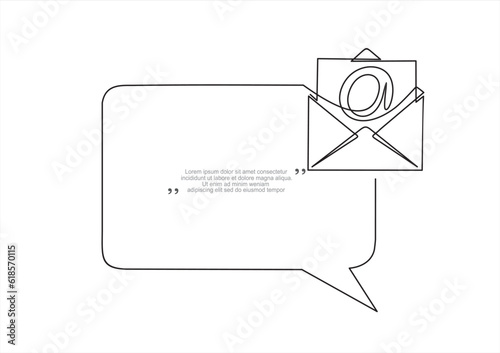 Continuous one line drawing of Email message and speech bubble. Trendy line art vector on a white background. Vector illustration.