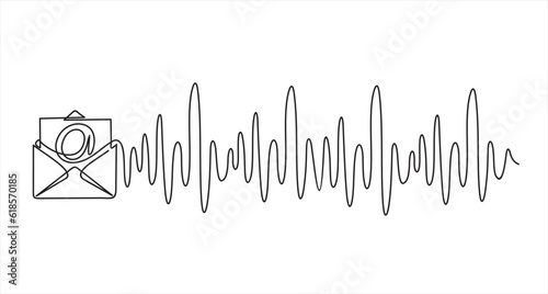 Continuous one line drawing of sound wave, voice message, podcast.