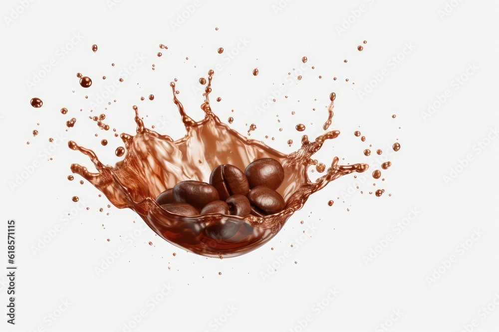 Fototapeta premium coffee beans and chocolate splash 8k high resolution isolated on white background