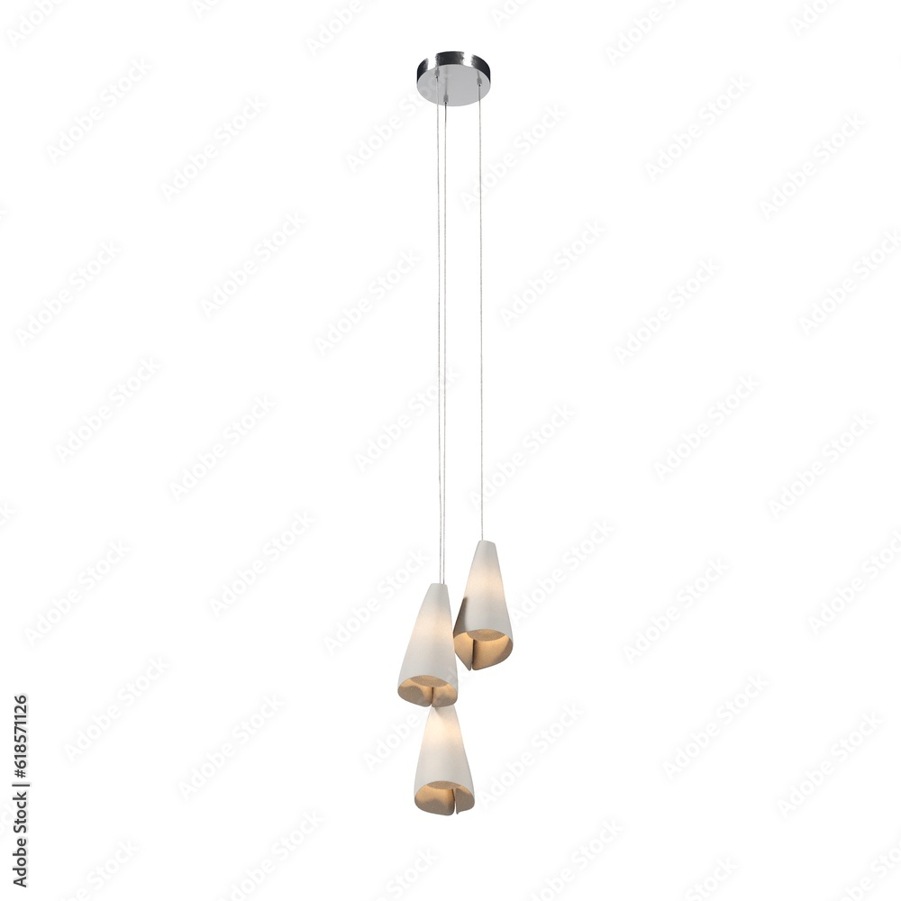 chandelier on the ceiling isolated on white background, hanging lamp, pendant light, 3D illustration, cg render