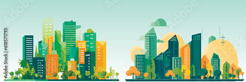 Abstract flat vector illustration of green eco city.