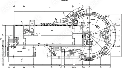 Fototapeta Szkic wektorowy ilustracji projektu architektonicznego budynku centrum handlowego w środku miasta