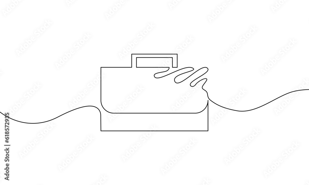 Continuous line drawing of briefcase. Illustration vector of work bag. Hand drawn. Business icon. Object one line. Single line art Continuous line drawing of briefcase. Illustration vector of work bag. Hand drawn. Business icon. Object one line. Single line art