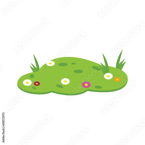 Green lawn with grass and flowers cartoon vector illustration