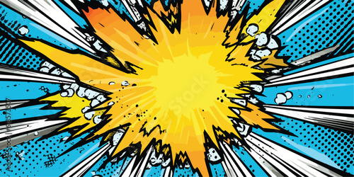 VIntage retro comics boom explosion crash bang cover book design with light and dots. Can be used for decoration or graphics. Graphic Art. Vector. Illustration