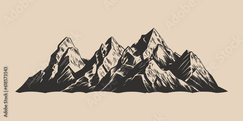 Set of vintage retro engraving style mountain. Can be used for logo, emblem, poster, dadge design. Monochrome Graphic Art. Engraving style. Vector